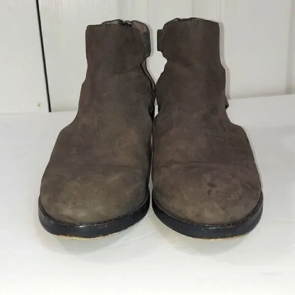Eileen Fisher Gray Leather Nubuck Vanda Cutout Booties Sz 8.5 - Picture 3 of 10